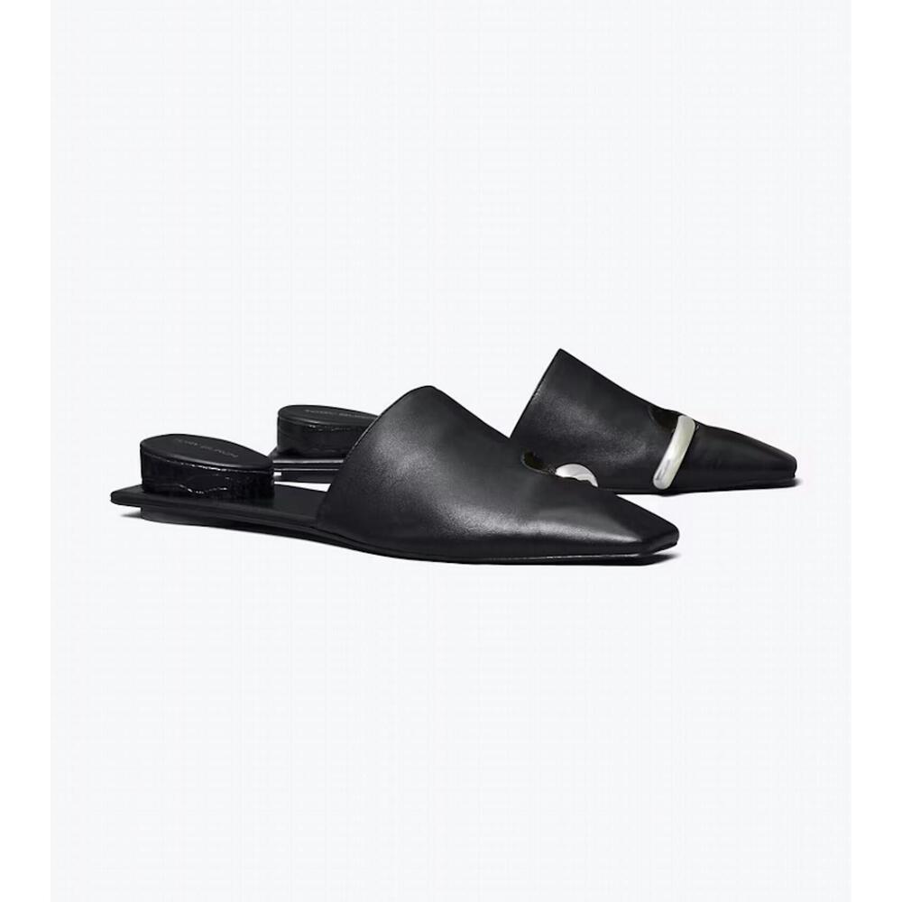 Tory Burch Black Pointed Leather Mules NWT. Box included.